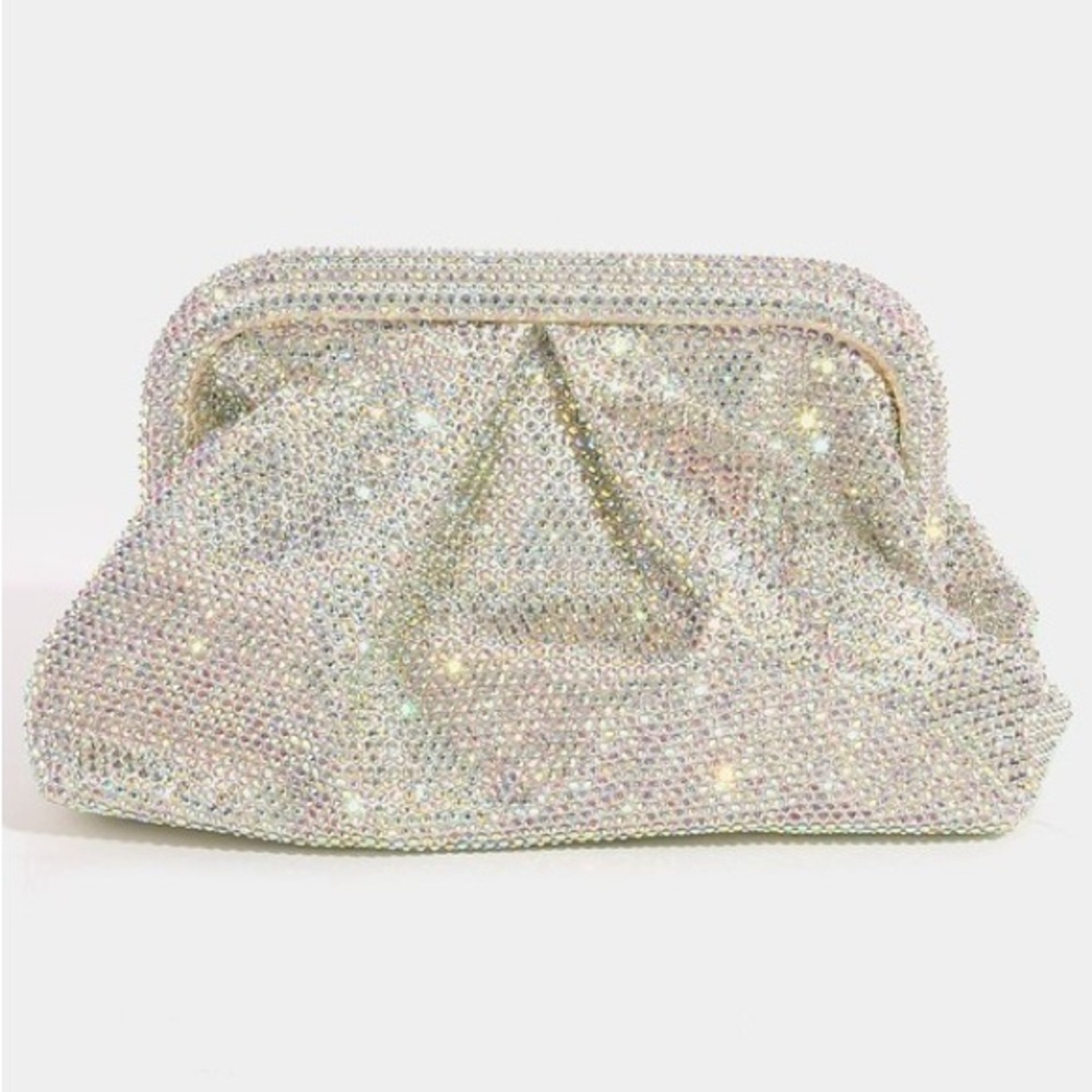 13P. Rhinestone Pave Handle Crossbody Clutch Bag